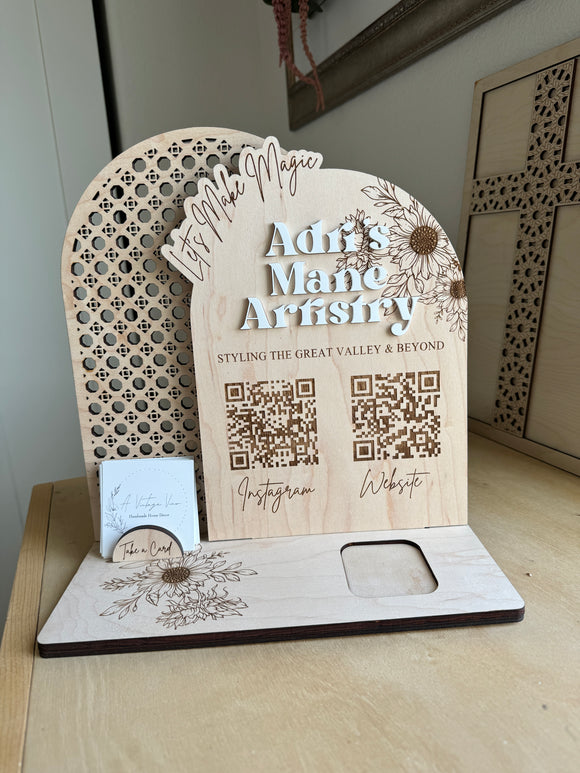 Double Arch Card Reader QR Code Sign with business card holder(MADE TO ORDER)