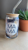 16oz Glass Tumbler Cup - Blue Floral MAMA