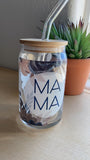 16oz Glass Tumbler Cup - Blue Floral MAMA