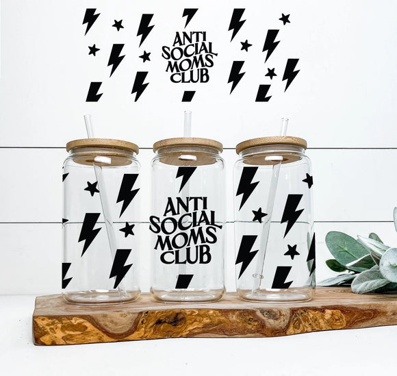 16oz Glass Tumbler Cup - Anti Social Moms Club