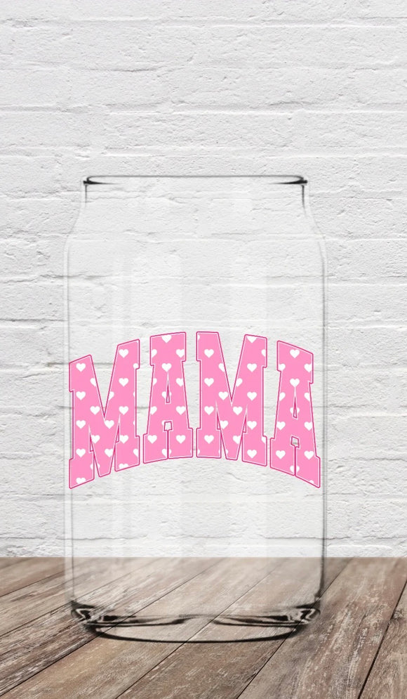 16oz Glass Tumbler Cup - Pink Heart MAMA