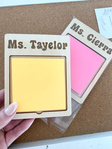 Wood Teacher Post it note holder (MADE TO ORDER)