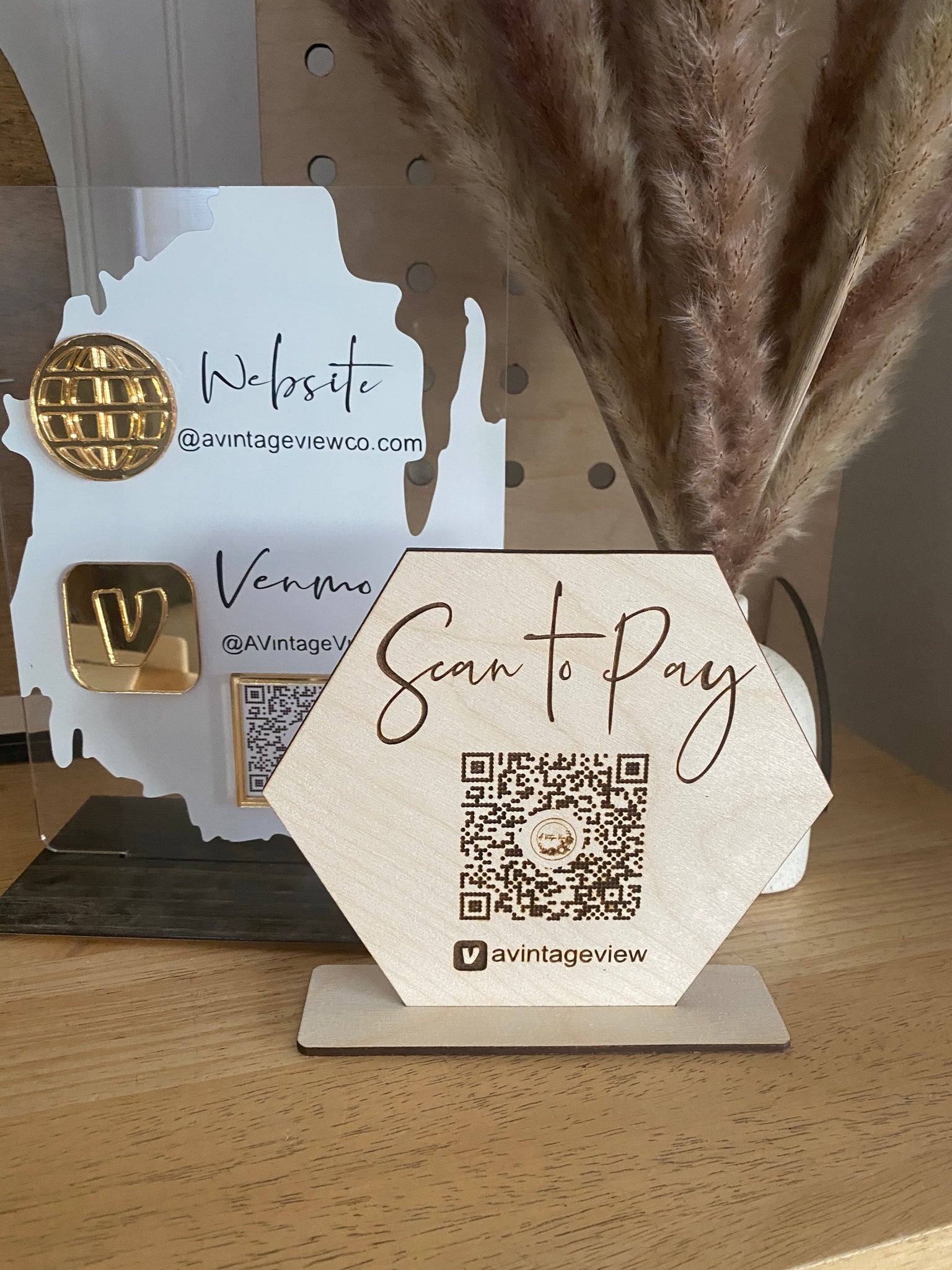 Custom Hexagon Acrylic QR Sign / Scan to Pay Sign 