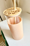 Silicone Glass Tumbler with Bamboo Lid and Straw. Cup.