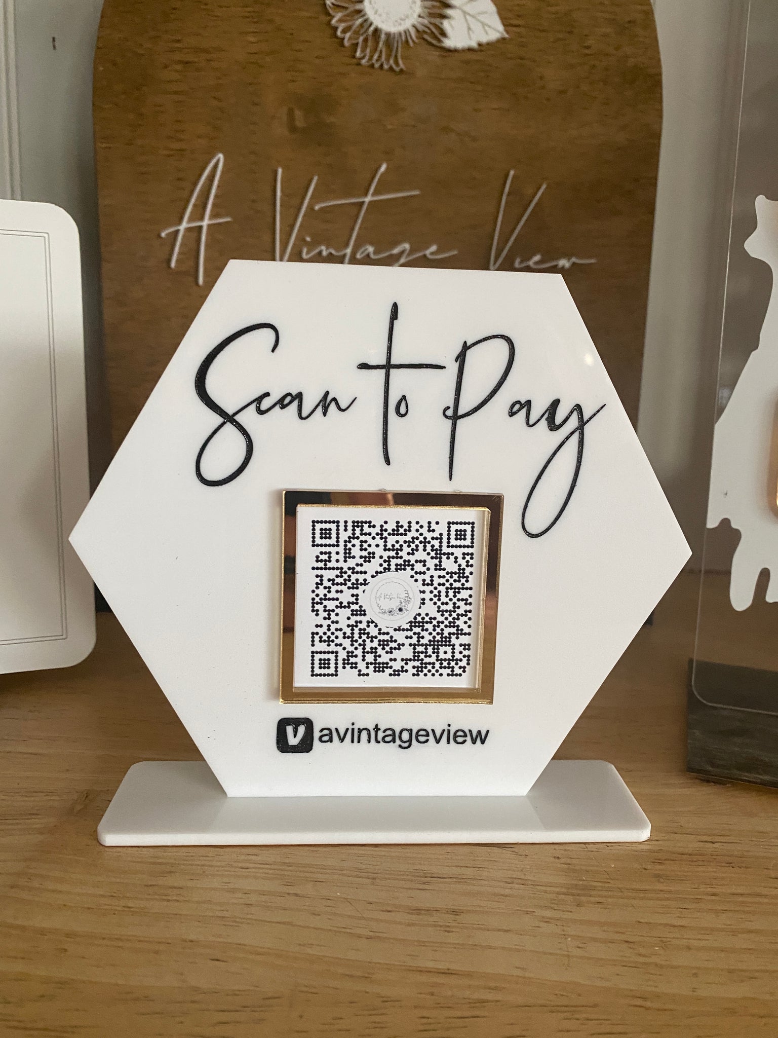 Custom Hexagon Acrylic QR Sign / Scan to Pay Sign 